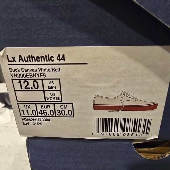 Vans Men's Lx Authentic 44 Duck Canvas / White / Red VN000EBNYF9 Mens Sz 12 NEW - Picture 10 of 15